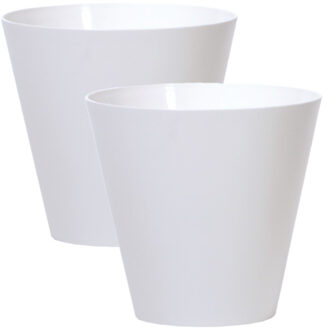 Prosperplast Bloempot/plantenpot voor buiten - Set van 2x stuks - kunststof - wit - D25 x H23 cm - 7 liter