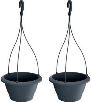 Prosperplast Bloempot Respana - 3x - hangend - antraciet - kunststof - 27 cm - plantenpot