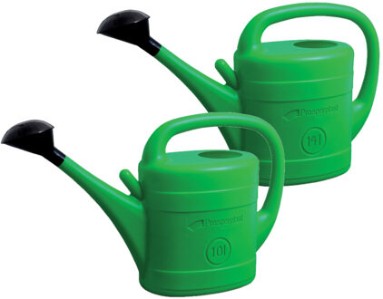 Prosperplast Combi-set kunststof bloemen/planten gieters met broeskop/sproeikop groen 10 en 14 liter