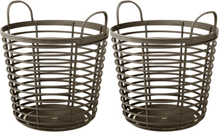 Prosperplast Draadmand/wasmand/opbergmand - 2x - van stevig kunststof - donkerbruin - D43 x H43 cm