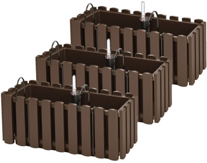 Prosperplast Fence-look plantenbak - 3x - kunststof - 38 x 18 x 16 cm - bruin - hangend - bloembak