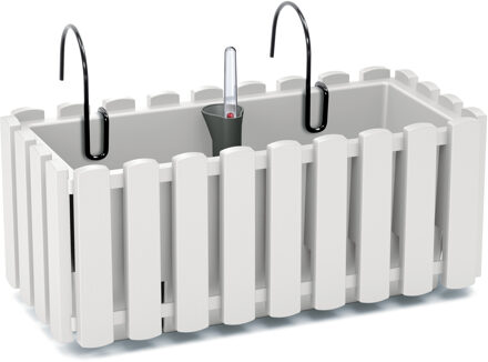 Prosperplast Fence-look plantenbak/bloembak - kunststof - 38 x 18 x 16 cm - wit - hangend