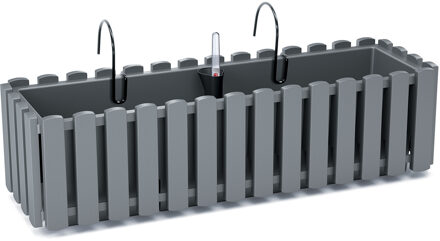Prosperplast Fence-look plantenbak/bloembak - kunststof - 58 x 18 x 16 cm - grijs - hangend