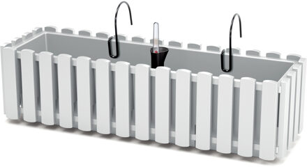 Prosperplast Fence-look plantenbak/bloembak - kunststof - 58 x 18 x 16 cm - wit - hangend