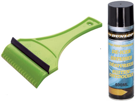 Prosperplast Functionele ijskrabber met rubberen trekker van 18 cm met ruiten ontdooier spray set - IJskrabbers Groen