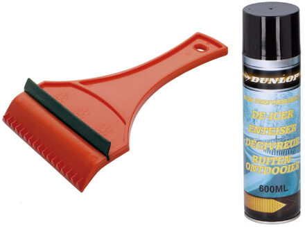 Prosperplast Functionele ijskrabber met rubberen trekker van 18 cm met ruiten ontdooier spray set - IJskrabbers Rood