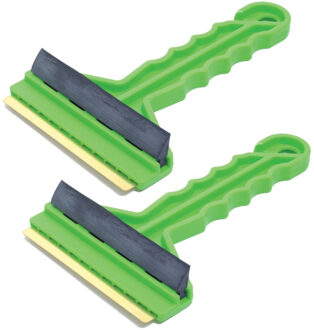 Prosperplast IJskrabber / autoraam krabber - 2x stuks - groen - kunststof - met hard blad - rubberen trekker - 9