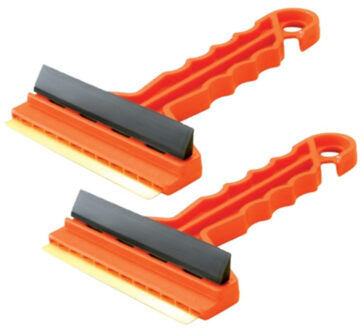 Prosperplast IJskrabber / autoraam krabber - 2x stuks - rood - kunststof - met hard blad - rubberen trekker - 9 x