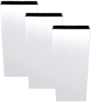 Prosperplast Kunststof bloempot/plantenpot Urbi met binnenpot - 3x stuks - wit - kunststof - 32 x 32 x 61 cm - Ho
