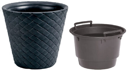 Prosperplast Kunststof Matuba rotan bloempot/plantenpot antraciet 50 cm inclusief binnenpot - Plantenpotten Grijs