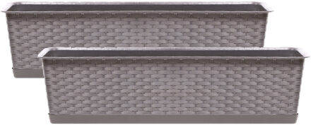 Prosperplast Kunststof plantenbak/bloembak Ratolla - 2x - rotan look - taupe - 40 x 17 x 15 cm