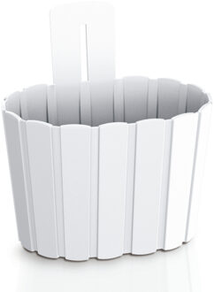 Prosperplast Muur plantenpot/bloempot houtlook - kunststof - 20 x 15 cm - parel wit
