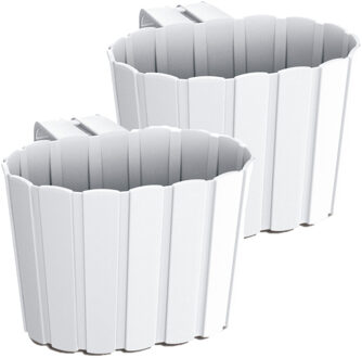 Prosperplast Muur plantenpot/bloempot houtlook - Set van 2x stuks - kunststof - 29 x 21 x 13 cm - parel wit