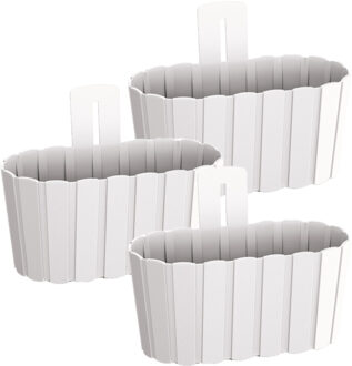 Prosperplast Muur plantenpot/bloempot houtlook - Set van 3x stuks - kunststof - 27 x 15 cm - parel wit