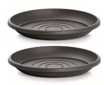 Prosperplast Opvangschaal/onderschaal bloempot/plantenpot - 3x - antraciet - rond - Dia 25 cm