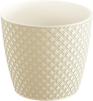 Prosperplast Orient stijl plantenpot/bloempot kunststof dia 22 cm en hoogte 19 cm creme wit