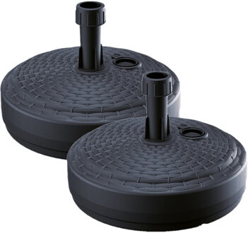 Prosperplast Parasolvoet rond - 2x - rotan - zwart - 10L - D39 cm - kunststof