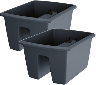 Prosperplast Plantenbak - 2x - balkon plantenpot - antraciet - kunststof - 40 cm