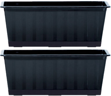 Prosperplast Plantenbak/bloembak/balkonbak Agro - 2x - antraciet - kunststof - 50 x 18 x 14 cm