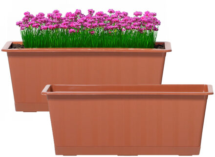 Prosperplast Plantenbak/bloembak/balkonbak Agro - 2x - terracotta - kunststof - 40 x 18 x 14 cm