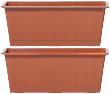 Prosperplast Plantenbak/bloembak/balkonbak Agro - 2x - terracotta - kunststof - 50 x 18 x 14 cm