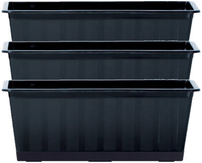 Prosperplast Plantenbak/bloembak/balkonbak Agro - 3x - antraciet - kunststof - 40 x 18 x 14 cm