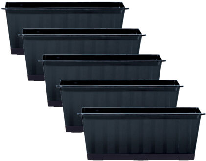 Prosperplast Plantenbak/bloembak/balkonbak Agro - 5x - antraciet - kunststof - 40 x 18 x 14 cm