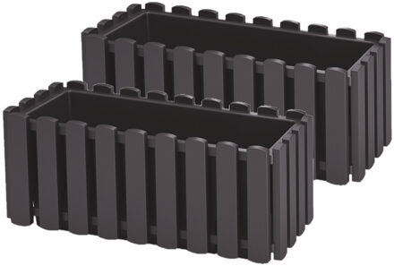 Prosperplast Plantenbak/bloembak Fence look - 2x - kunststof - antraciet - 38 x 18 x 16 cm