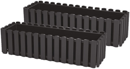 Prosperplast Plantenbak/bloembak Fence look - 2x - kunststof - antraciet - 58 x 18 x 16 cm