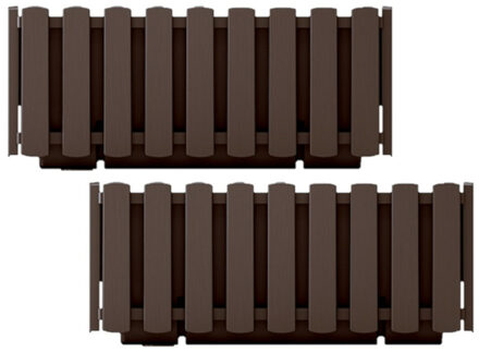 Prosperplast Plantenbak/bloembak Fence look - 2x - kunststof - houtbruin - 38 x 18 x 16 cm