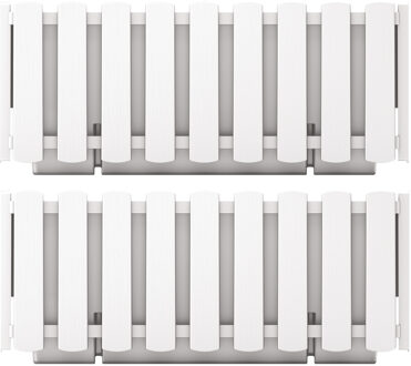 Prosperplast Plantenbak/bloembak Fence look - 2x - kunststof - parel wit - 38 x 18 x 16 cm