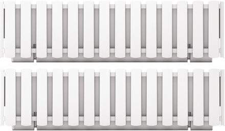 Prosperplast Plantenbak/bloembak Fence look - 2x - kunststof - parel wit - 58 x 18 x 16 cm