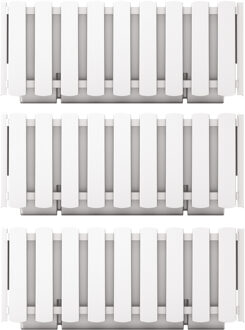 Prosperplast Plantenbak/bloembak Fence look - 3x stuks - kunststof - parel wit - 38 x 18 x 16 cm