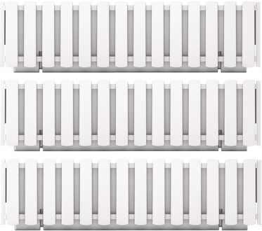 Prosperplast Plantenbak/bloembak Fence look - 3x stuks - kunststof - parel wit - 58 x 18 x 16 cm