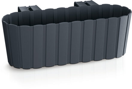 Prosperplast Plantenbak/bloembak met haken - antraciet grijs - 38 cm - kunststof - rechthoekige - voor balkon