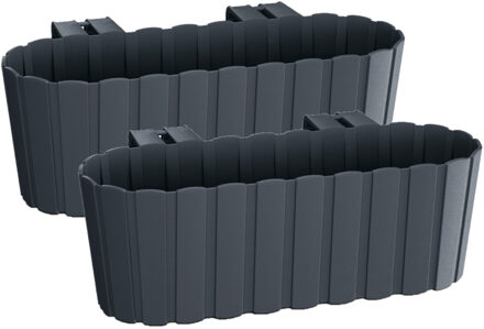 Prosperplast Plantenbak/bloembak met haken - Set van 3x stuks - antraciet grijs - 38 cm - kunststof - rechthoekig