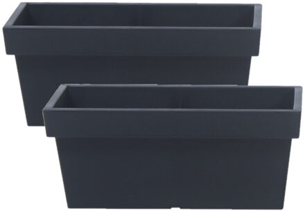 Prosperplast Plantenbak/bloembak terras/balkon - 2x stuks - kunststof - 58 x 26 x 22 cm - antraciet