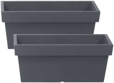 Prosperplast Plantenbak/bloembak terras/balkon - 2x stuks - kunststof - 79 x 35 x 33 cm - steengrijs