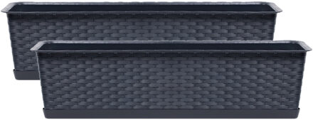 Prosperplast Plantenbak Ratolla - 2x - grijs - 50x17x15 cm - 8L - bloemenbak