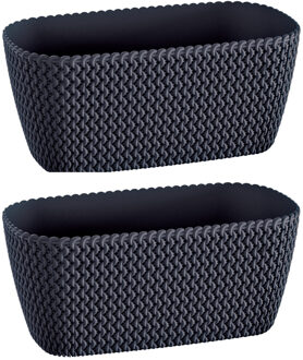 Prosperplast Plantenbak Splofy - 2x - antraciet - voor buiten - 40 x 18 x 14 cm - kunststof