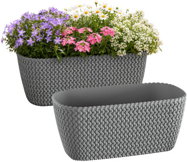 Prosperplast Plantenbak Splofy - 2x - grijs - voor buiten - 30 x 18 x 14 cm - kunststof