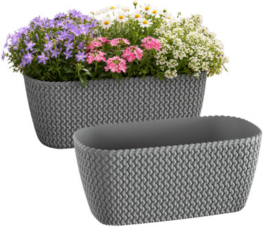 Prosperplast Plantenbak Splofy - 2x - grijs - voor buiten - 40 x 18 x 14 cm - kunststof