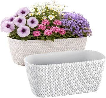 Prosperplast Plantenbak Splofy - 2x - wit - voor buiten - 40 x 18 x 14 cm - kunststof