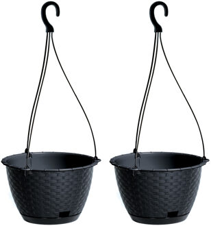 Prosperplast Plantenpot - 2x stuks - hangend - kunststof - antraciet - D22 x H14 cm - bloempot