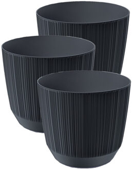 Prosperplast Plantenpot - 3x stuks - stripe - antraciet grijs - D20xH17 cm