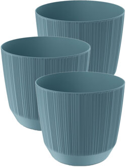 Prosperplast Plantenpot - 3x stuks - stripe - ijsblauw - D13xH11 cm