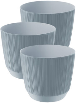Prosperplast Plantenpot - 3x stuks - stripe - steengrijs - D13xH11 cm