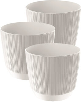 Prosperplast Plantenpot - 3x stuks - stripe - wit - D13xH11 cm