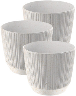 Prosperplast Plantenpot - 3x stuks - stripe - wit - D13xH11 cm