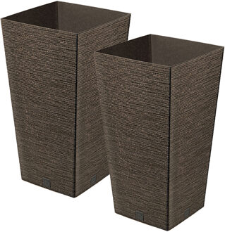 Prosperplast Plantenpot/bloempot - 2x - buiten - kunststof - koffie bruin - Eco wood look - D20 x H38 cm - Plantenpotten